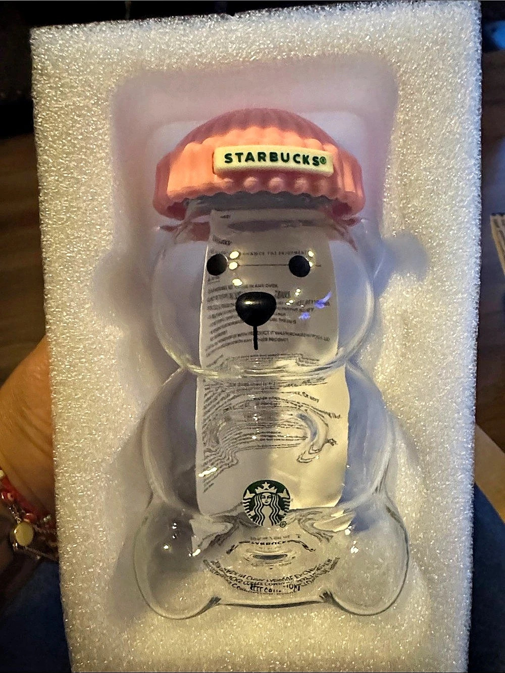 Starbucks NWT Bearista Glass Water Bottle with Pink Beanie Hat